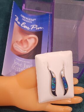 José Jay Sterling Silver Blue Opal Wave Earrings